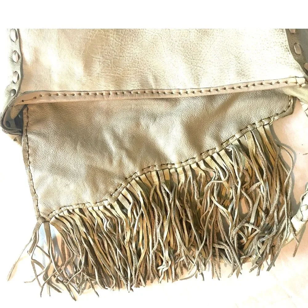 Vintage 1980s Fringe Buffalo Leather & Turquoise Shoulder Handmade Bag Boho